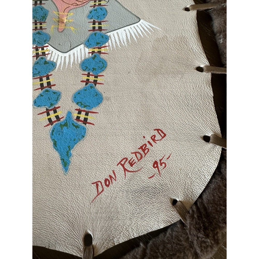 Vintage Native American Art, Set of 2 Buffalo shields on leather by Don Redbird - Picture 11 of 16